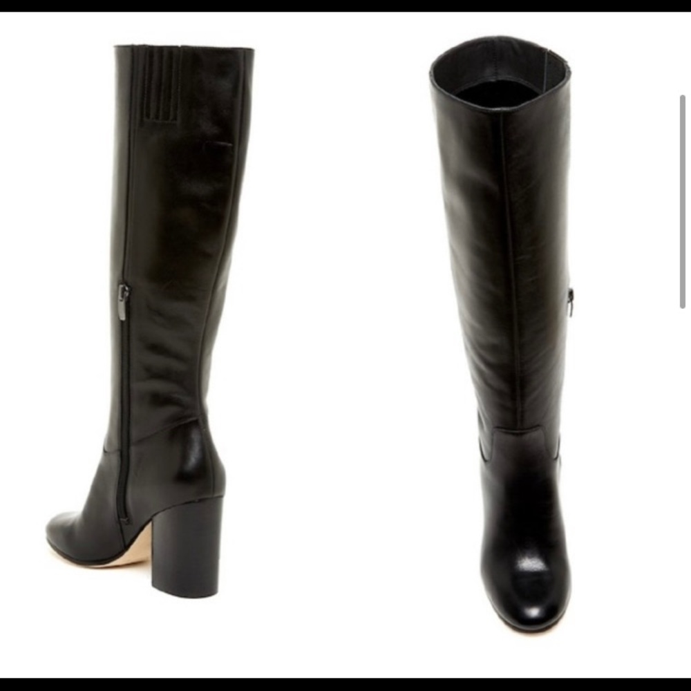 VIA SPIGA Beckett Black Leather Block Heel Boots